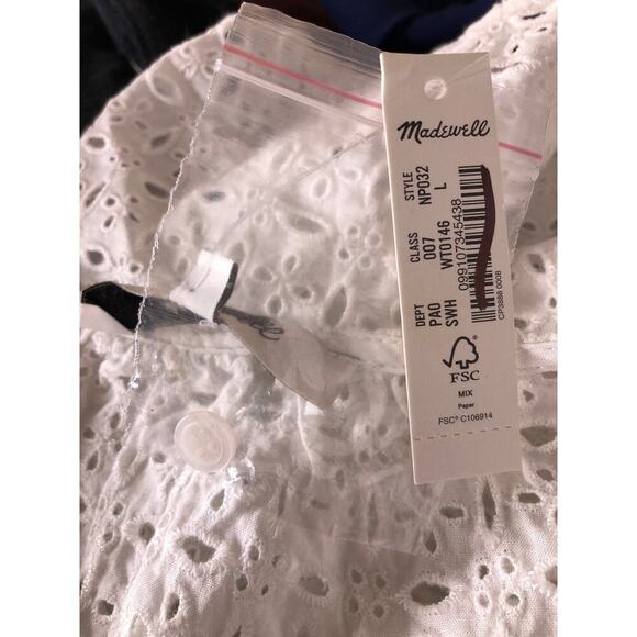 Madewell Eyelet Tie Front Top Short Sleeve V Neck Soft White NWT Size Large - Picture 10 of 13